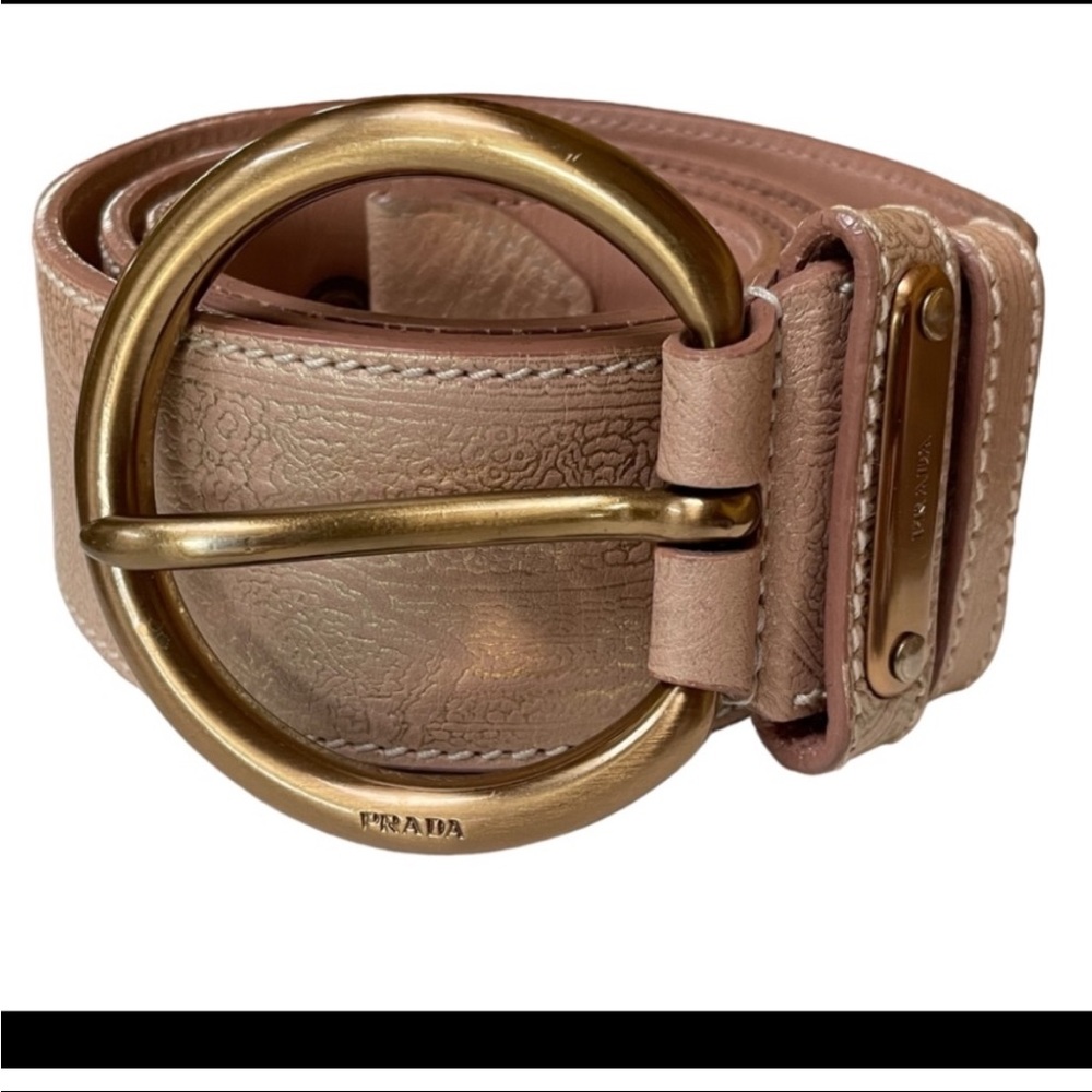 PRADA Leather belt rose gold pink with gold bronze buckle